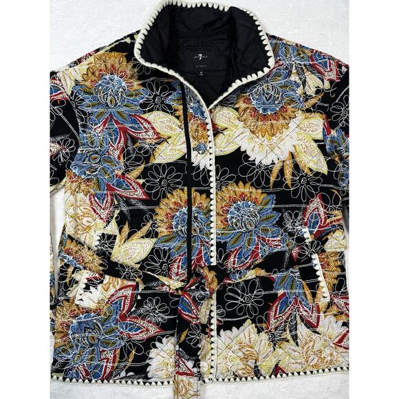 7 For All Mankind Women’s Quilted Embroidered Jacket Size M Multicolor Boho Y2K - Picture 1 of 7